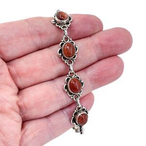 Estate Sterling Silver 925 Sunstone Link Bracelet 7.5"